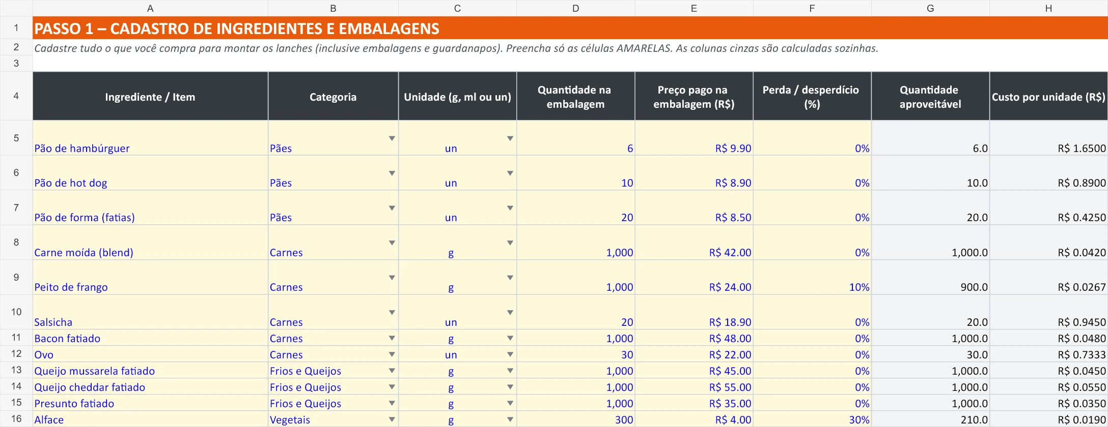 Detalhe real: Quantidade e preço da embalagem.
