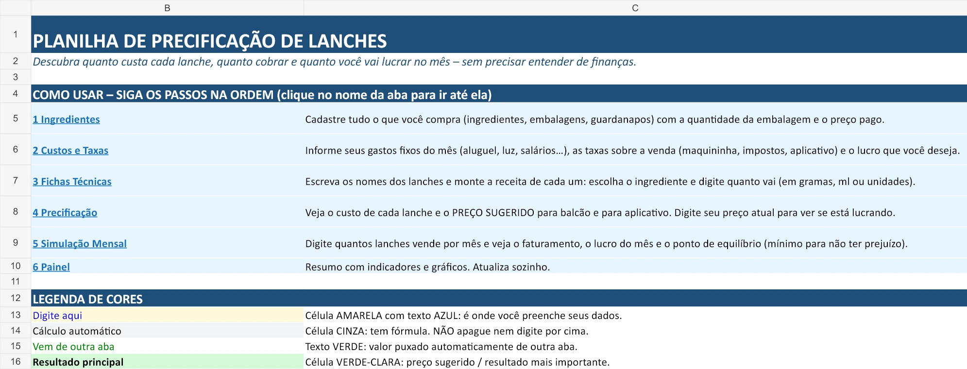 Guia de uso da planilha